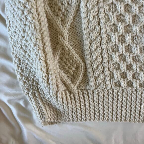 Vtg Cream 100% Wool Hand Cable Knit Pullover Sweater Sz L Irish Fisherman Heavy - Picture 3 of 7